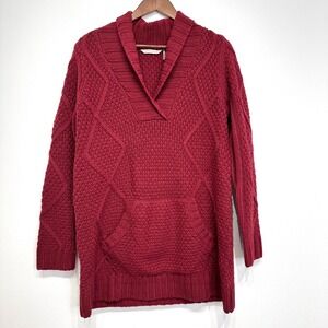 Soft Surroundings Wool Blend Cable‎ Knit Shawl Collar Sweater Burgundy Size L